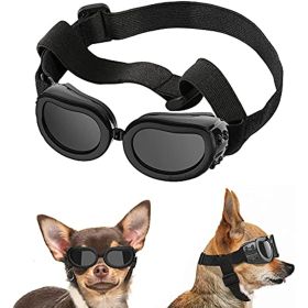 Lewondr Small Dog Decorations Sunglasses UV Protection Goggles Eye Wear Protection with Adjustable Strap Waterproof Pet Sunglasses for Dogs Pet Sun Gl (Color: Black)