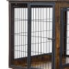 Furniture Style Dog Crate Side Table on Wheels with Double Doors and Lift Top.